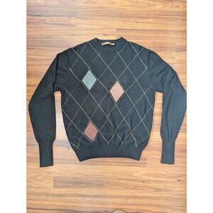 Raffi 100% Cashmere Argyle Sweater Black Diamond Multicolor- Size Medium